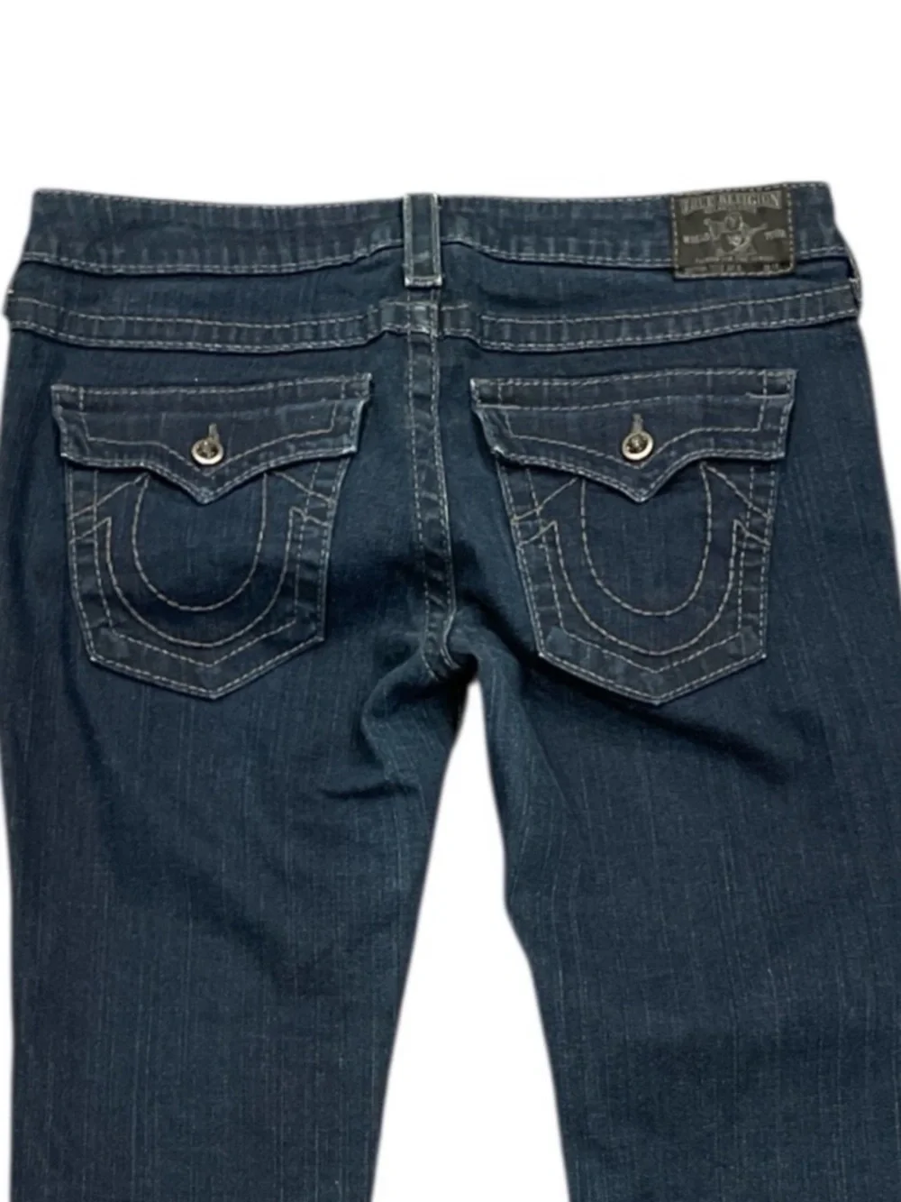 True Religion Y2K Low Rise Straight Jeans SZ 32 Tall 35” Inseam Dark Wash - Picture 7 of 11